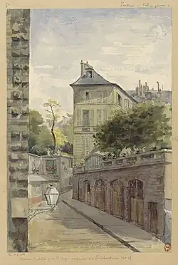 Maison habitée par Victor Hugo au n° 12, impasse des feuillantines (dessin de Jules-Adolphe Chauvet de 1880).