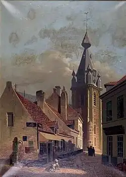 Maison natale de la Clairon et clocher d'église, musée des beaux-arts de Valenciennes.