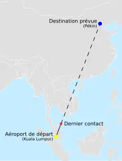 Carte du vol MH370 en Asie du sud-est.