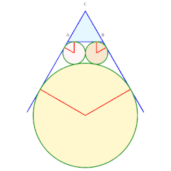3, 4, 5. Rayons 
  
    
      
        (
        5
        
          
            3
          
        
        +
        9
        )
        
          /
        
        12
        ,
        (
        3
        −
        
          
            3
          
        
        )
        
          /
        
        4
      
    
    {\displaystyle (5{\sqrt {3}}+9)/12,(3-{\sqrt {3}})/4}