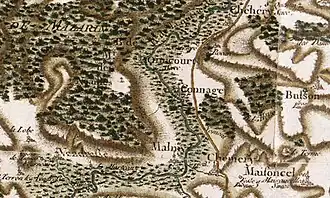 Malmy et sa région au XVIIIe&nbsp;siècle (carte de Cassini).