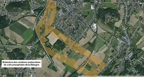 Extension des carrières souterraines de craie phosphatée de la Malogne