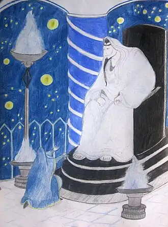 Lúthien suppliant Mandos (dessin par Gregor Roffalski).