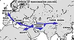 Carte montrant l’expansion du manichéisme.