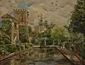 Jardines del Alcazar de Sevilla, toile de Manuel García y Rodríguez (1863-1925). Le guichet de la Tour de l'Eau y est visible à gauche.