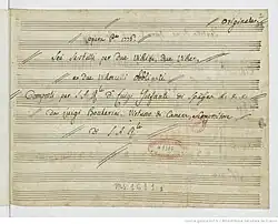 Page de titre d'une partition manuscrite.