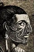 Gravure représentant un māori avec un moko facial.