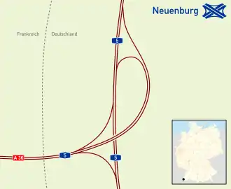 Schéma de l'Échangeur de Neuenburg(de) Autobahndreieck Neuenburg