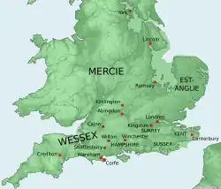 Carte de l'Angleterre situant les lieux mentionnés dans l'article.