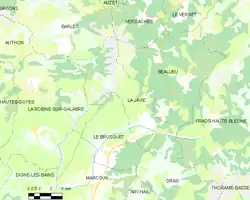  Carte élémentaire montrant les limites de la commune, les communes voisines, les zones de végétation et les routes