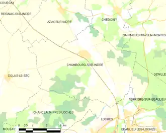 La carte des limites territoriales de Chambourg-sur-Indre
