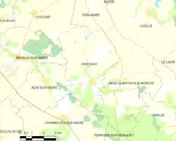 Carte en couleurs représentant les limites d'une commune.