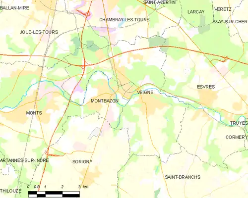 Carte représentant le territoire de communes limitrophes