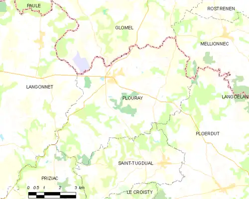 Carte représentant par des couleurs différentes l'emplacement d'une commune au sein de son département.