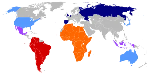 Carte des candidatures à la Coupe du monde FIFA de 2018.