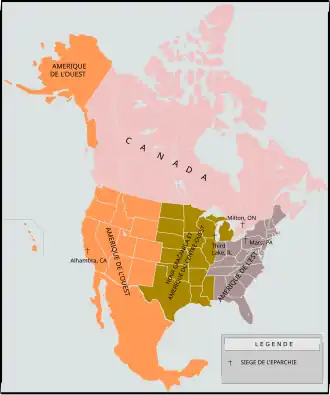 Éparchies en Amérique du Nord.