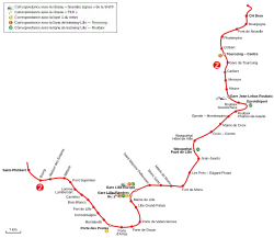 Tracé géographiquement exact de la ligne 1 de Saint-Philibert à CH Dron.