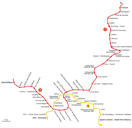 Tracé géographiquement exact des lignes 1 et 2