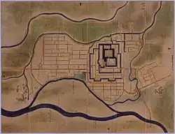 Carte de la ville de Nagaoka vers 1645.