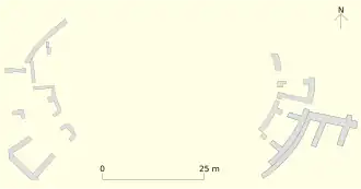 Plan des vestiges d'un amphithéâtre antique.