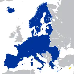 Carte de l'espace Schengen.