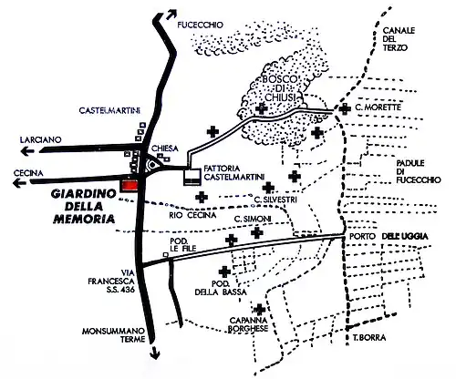 Carte de la zone avec position des lieux des exécutions.