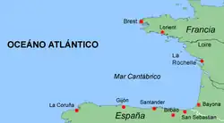 Carte de la mer Cantabrique.