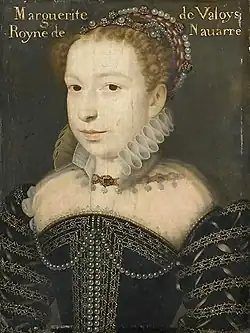 Portrait de Marguerite de Valoys, royne de Navarre, huile sur bois, anonyme (seconde moitié du XVIe&nbsp;siècle)