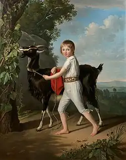 Portrait en pied de Jean Prosper Camille Charles Goujon de Gasville (1795-1856), tenant une chèvre noire, vers 1802 (propriété privée)