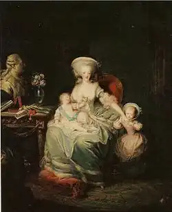 Marie-Antoinette d'Autriche, avec ses enfants : le dauphin Louis-Joseph-Xavier et sa fille Madame Royale, vers 1781, par Charles Le Clercq.