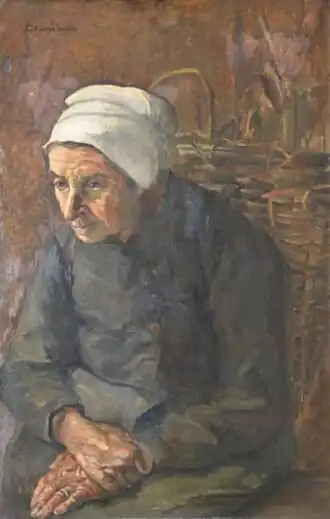 Paysanne au panier, huile sur toile.