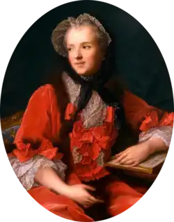 Portrait de la reine Marie Leszczyńska (1703-1768) lisant la Bible (détail), par Jean-Marc Nattier (1685-1766), Huile sur toile, 1748, Château de Versailles.