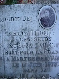 tombe d'Alexis Thomas, cimetière de Marigny-le-Châtel.