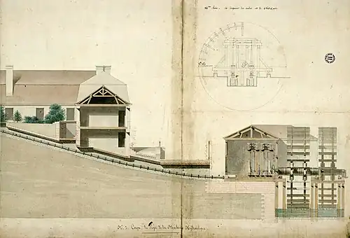 Machine hydraulique provisoire. Section, projet no&nbsp;1 par Cécile (1811).