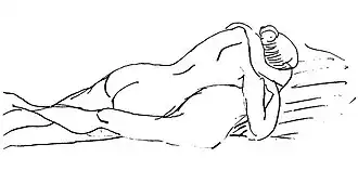 Dessin où est silhouettée en noir sur fond blanc une femme de dos enlaçant une autre personne