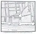 Extrait d'un plan paru en 1908, d'après celui de Claude Séraucourt de 1735. Au centre, attestation des noms rue des Fanges et rue des Besicles.