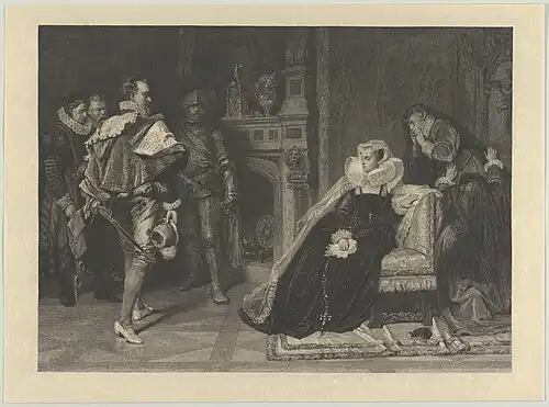 Mary Stuart écoutant l'ordre de son exécution, d'après Karl von Piloty, vers 1878.