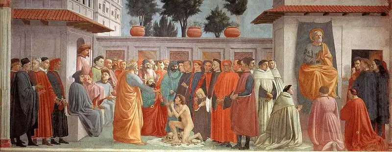 XV=La Résurrection du fils de Théophileet saint Pierre en chaire, Masaccio.