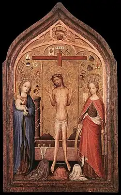 L'Homme de douleurs avec la Vierge et sainte Catherine, vers 1400-20, Musée Royal des Beaux-Arts, Anvers