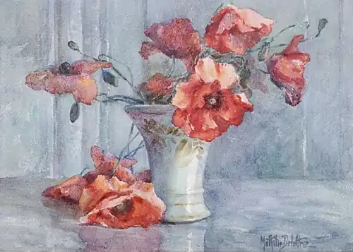 Coquelicots (sur la fenêtre), aquarelle, 1927, exposition particulière à la galerie Georges Petit, coll. particulière.