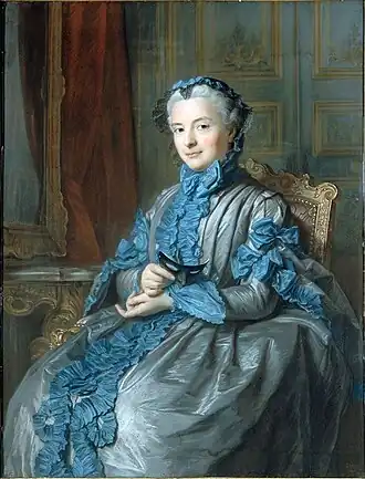 Maurice-Quentin de La Tour, Portrait de Madame la présidente de Rieux, en habit de bal, tenant un masque, 1742.