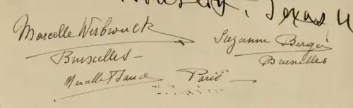 Signature de Marcelle Baud à côté de celle de Marcelle Werbrouck et Suzanne Berger sur le livre d'or du marchand d'art Maurice Nahman au Caire en 1930