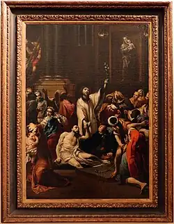 San Domenico resuscita napoleone orsini, peinture à l'huile (Palazzo dei Diamanti).