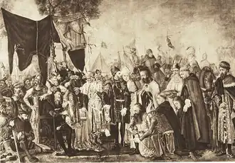 L'ordre de Livonie rend hommage au roi Zygmunt Août à Pozwolu en 1557, 1874