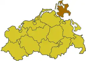 Carte du Land de Mecklembourg-Poméranie-Occidentale situant l'île de Rügen.