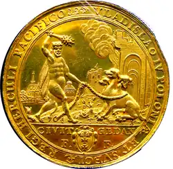 Médaille commémorative de la victoire en 1637 du roi de Pologne Ladislas&nbsp;IV Vasa contre la Russie, la Turquie et la Suède, figurant Héraclès capturant Cerbère.