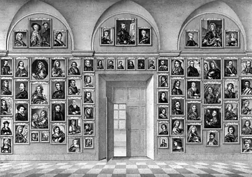 Frà Benedetto Vincenzo (1714-1758) (Benedetto de Greyss (nl)), Autoportraits aux Offices, gravure, 1748.