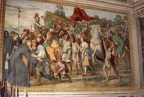 Rencontre entre saint Nilo et Otton III, 1608-1610, cycle des Histoires du saint à l'abbaye territoriale Sainte-Marie de Grottaferrata.