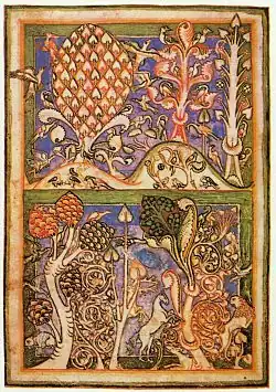 Arbre et animaux, décoratifs et symboliques.