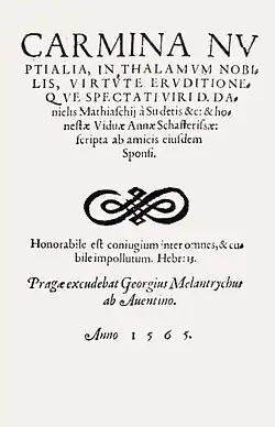 Recueil de poèmes pour le mariage de Daniela Matyáše ze Sudetu, 1565